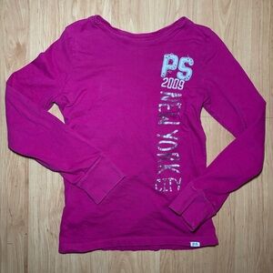 Girls Magenta and white PS NY long sleeve shirt size 14 or XL